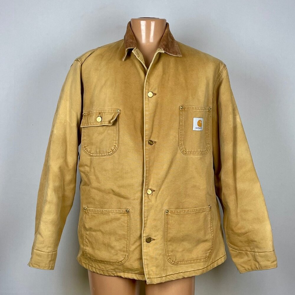 Vtg Carhartt Blanket Lined Chore Jacket 2XL Canvas Corduroy Collar Streetwear